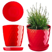 Kadax Blumentopf mit Untersetzer, Pflanzkübel, 12 cm, Rot -