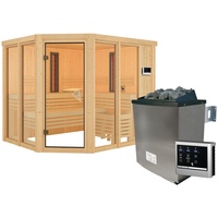 Karibu Multifunktions-Sauna Ava inkl. Infrarotstrahler mit Eckeinstieg 68 mm