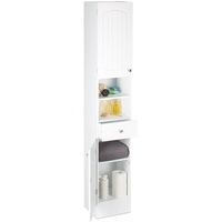 Relaxdays Bad Hochschrank, zweitüriger Holz Badschrank mit Schublade, Lamellen,