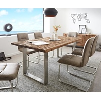 DeLife Reclaimed 200x100 cm Edelstahl schmal Esstisch - Hellbraun