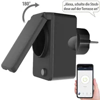 Luminea Home Control Smarte WLAN-Outdoor-Steckdose, Energiekostenmesser, 16A, IP44, schwarz