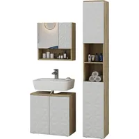 Vicco Badmöbel-Set Edge Weiß/Eiche 3 Teile mit Hochschrank