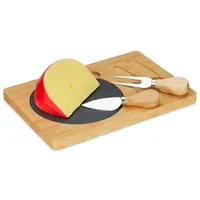 Relaxdays Bambus Käsebrett mit 2-tlg. Besteck Set Hellbraun,Schwarz,Silber