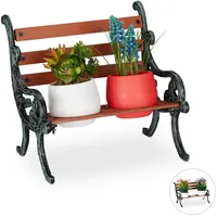 Relaxdays Mini Blumenbank, Gusseisen & Holz, Blumenständer für 2
