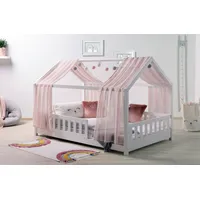 TICAA TiCAA Kinderbett Hausbett mit Tüll Kim 90x200 cm,