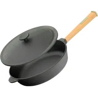 BRIZOLL Ø28cm Gusseisenpfanne 55mm hoch mit Holzgriff und Gusseisen