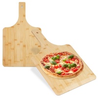Relaxdays Pizzaschieber Bambus, 2er Set, 50x30 cm, eckig, Pizzaschaufel,