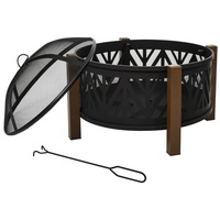 Outsunny Feuerschale Feuerkorb mit Funkenschutz Grillrost Garten BBQ Braun