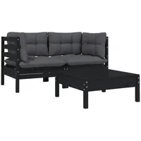 VidaXL Garten-Lounge-Set 3-tlg. schwarz Kiefer