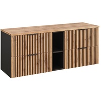 Lomadox Waschbeckenunterschrank 140 cm mit Regal anthrazit mit Eiche