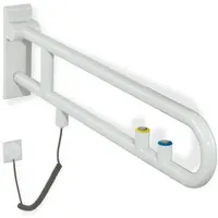 Hewi 801 E-Stützklappgriff 801.50.71050 850 mm, stahlblau, Spül-/Funktionstaste, gelber