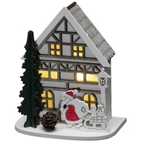 Konstsmide 3277-210 Holz-Figur Haus mit Weihnachtsmann Warmweiß LED Warmweiß