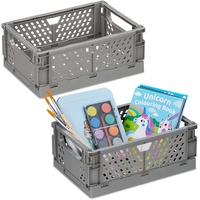 Relaxdays Klappbox im 2er Set, kleiner Aufbewahrungskorb, falt- &