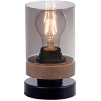Just light. Tischlampe Tischleuchte Nachttischlampe Rauchglas Schlafzimmerlampe Holz H