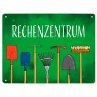 Speecheese Rechenzentrum Metallschild XL in 21x28 cm mit Gartengeräten