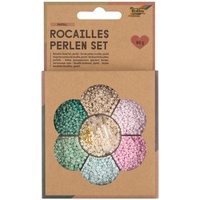Folia Rocailles-Perlen-Set Pastell, ~90g Perlen 3x1m Nylonfaden, 3 Verschlüsse