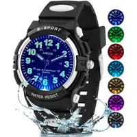 JuBoos 7-Farbige Kinderuhr Analog 5-16 Kautschuk Wasserdicht Schwarz