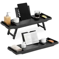 Navaris Badewannenablage Frühstückstablett ausziehbar - Buch Ablage Weinglas Halterung