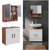 Vicco Badmöbel-Set Irma Eiche/Weiß Hochglanz 2 Teile Unterschrank 60