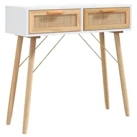 VidaXL Konsolentisch Weiß 80x30x75 cm Massivholz Kiefer Natur-Rattan