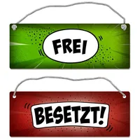 Trendaffe Besetzt oder Frei Wendeschild mit Kordel im Comic-Stil