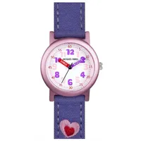 JACQUES FAREL Öko Kinder-Armbanduhr Mädchen Stoffband Bio-Baumwolle Herz Analog