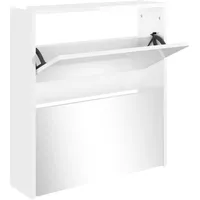 VidaXL Schuhschrank mit Spiegel 2 Fächer Hochglanz-Weiß 63x17x67 cm