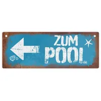 Speecheese Zum Pool Pfeil links Metallschild L in 10,5x28cm