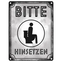 Speecheese Bitte hinsetzen Metallschild in 15x20 cm für Badezimmer