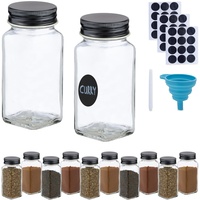 Relaxdays Gewürzgläser 12er Set, Streueinsatz, Gewürzdosen Glas, 120 ml,