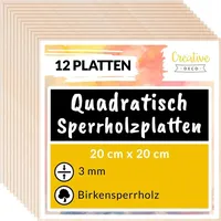 Creative Deco 12 Quadratische Sperrholzplatte 3mm | 200 x