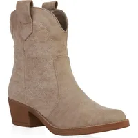 Stiefelparadies Damen Cowboy Boots in Khaki Velours,