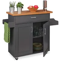 Relaxdays Küchenwagen Arbeitsplatte, Schublade, 2 Fächer, Gewürz- & Handtuchhalter,