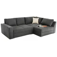 Luma-home Ecksofa-Dauerschläfer Federkern Topper Bettkasten, Schlafcouch in Dunkelgrau /