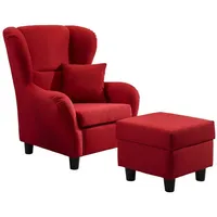 Luma-home Ohrensessel mit Hocker Strukturstoff 90 x 98 x