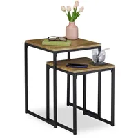 Relaxdays Beistelltisch 2er Set Holzoptik Braun,Schwarz
