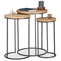 Relaxdays Beistelltische-Set rund Holz braun, 3 St.