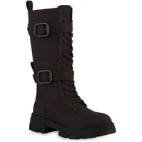VAN HILL Damen Schnürstiefel Blockabsatz Schnallen Trendy Schuhe 840530