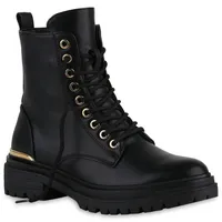 VAN HILL Damen Schnürstiefeletten Blockabsatz Profilsohle Trendy Schuhe 840526