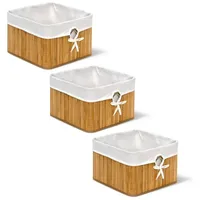 Relaxdays 3 x Aufbewahrungskorb natur im Set, aus Bambus,