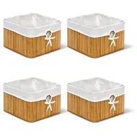 Relaxdays 4 x Aufbewahrungskorb natur im Set, aus Bambus,