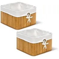 Relaxdays 2 x Aufbewahrungskorb natur im Set, aus Bambus,