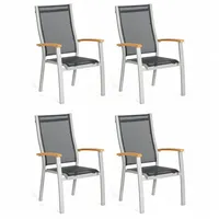 SonnenPartner 4er-Set Stapelstühle Florida Aluminium silber/Textilen schwarz Stapel-Sessel -