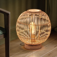 GLOBO Tischleuchte Bambus Boho Leuchte Nachttischlampe Kugellampe Schlafzimmer naturfarben,