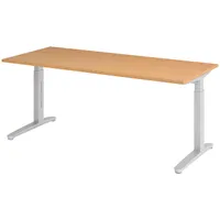 Bümö Schreibtisch Buche, Silber, Holzwerkstoff, Nachbildung,Buche, Rechteckig, 180x74x80 cm