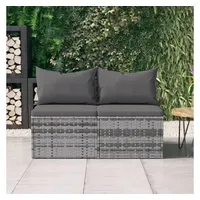 VidaXL Garten-Mittelsofas mit Kissen 2 Stk. Grau Poly Rattan