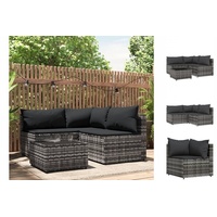 VidaXL 4-tlg. Garten-Lounge-Set mit Kissen Grau Poly Rattan