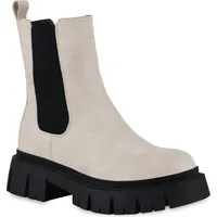 VAN HILL Damen Plateau Boots in Beige Schwarz