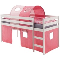Idimex Hochbett Spielbett Kinder mit Vorhang und Tunnel pink/rosa