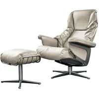 KAWOLA Relaxsessel Leder hellgrau mit Hocker